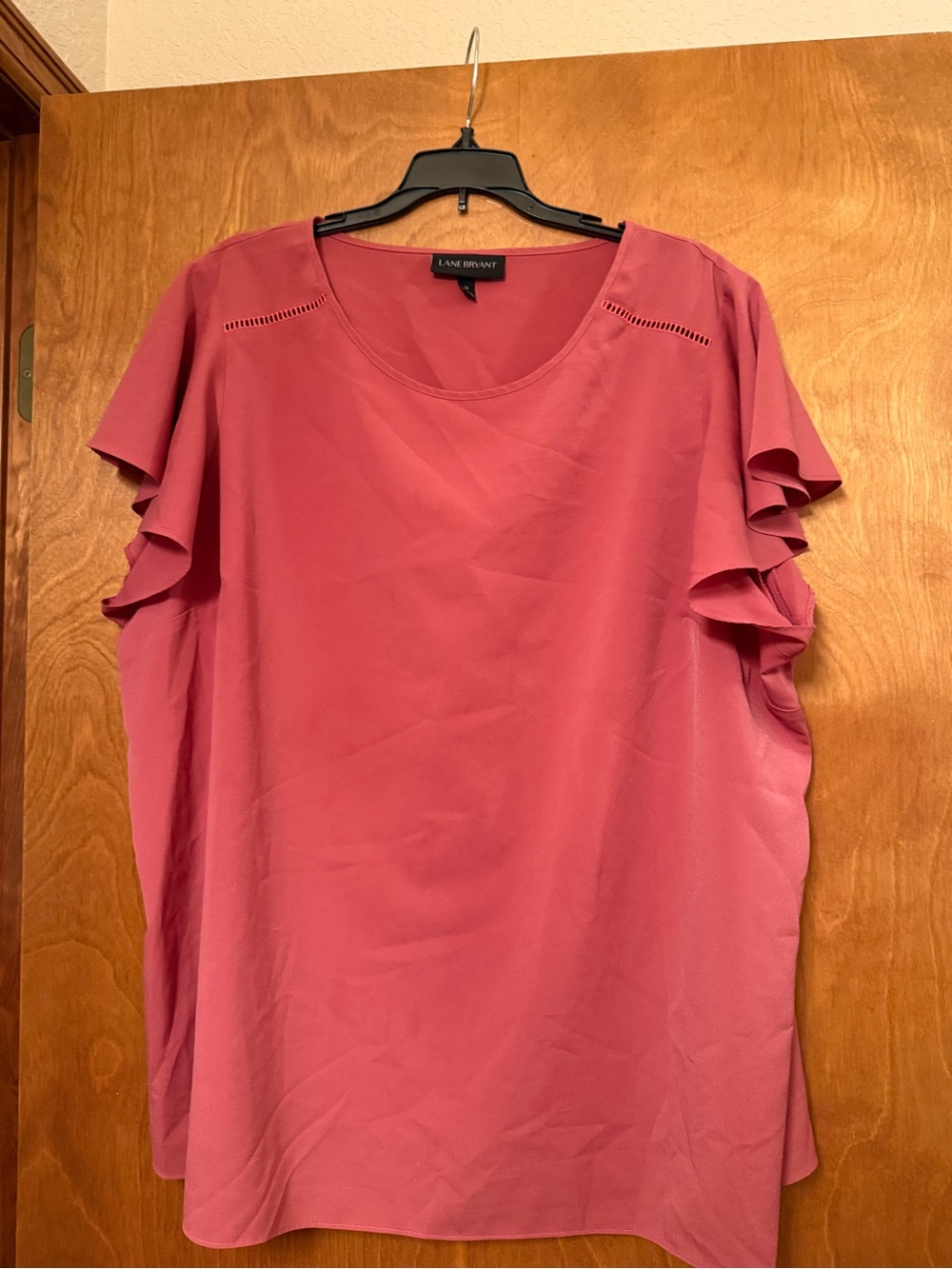 Lane Bryant Dusty Rose Ruffle Sleeve Scoop Neck Top